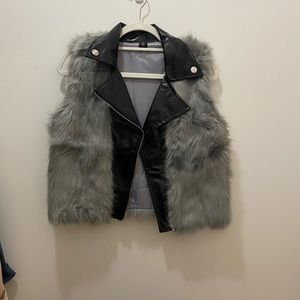Pleather Faux Fur Biker Vest